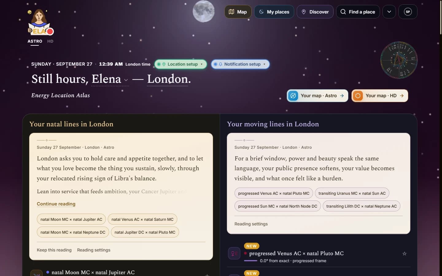 The Today page: a personal greeting and today's written reading for the user's location