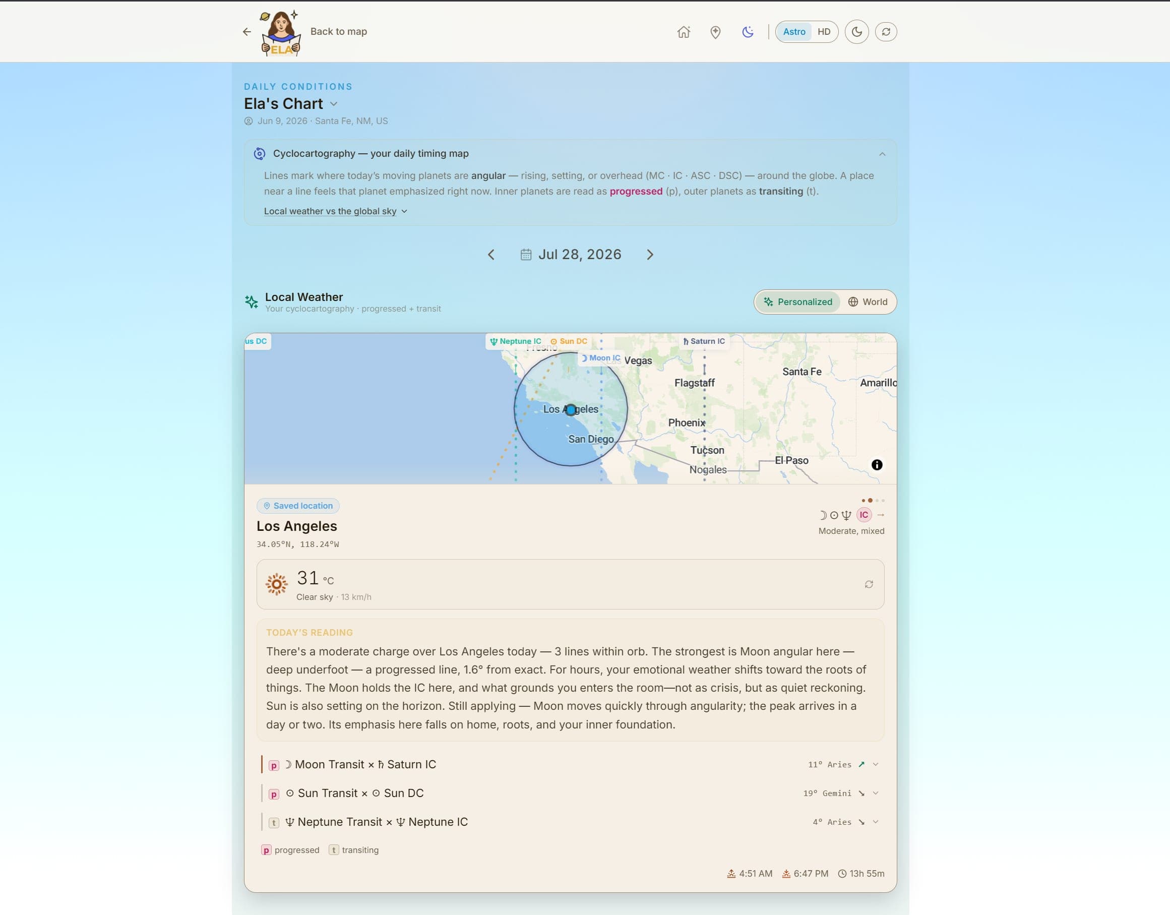 Daily Conditions: a cyclocartography timing map with a written reading for Los Angeles